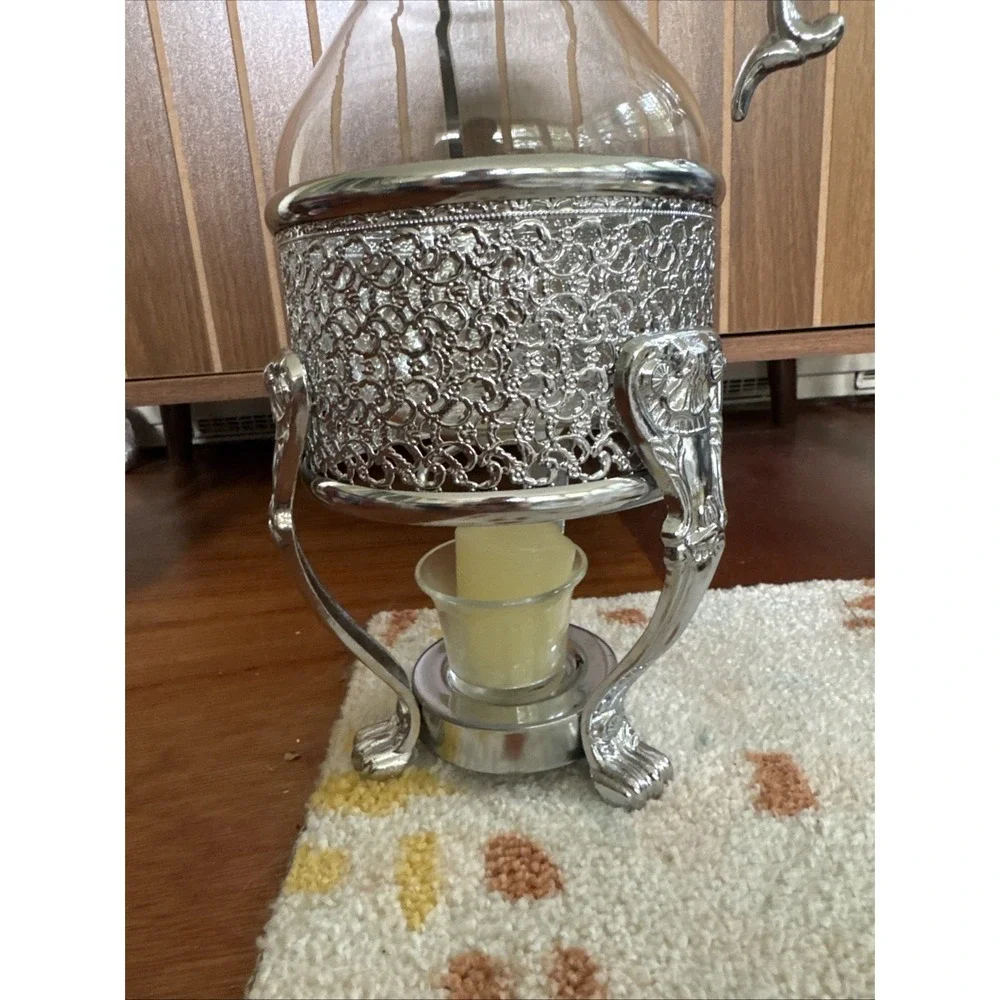 Vintage Silver Plated Carafe Pitcher with Heat Proof Glass & Warmer Stand